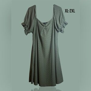 Vibe Olive Puff Sleeve Midi Dress